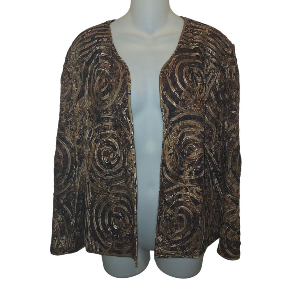 Chico's Vintage Lightweight Open Front Ribbon Embroidered Lace Jacket Size 0 Sm